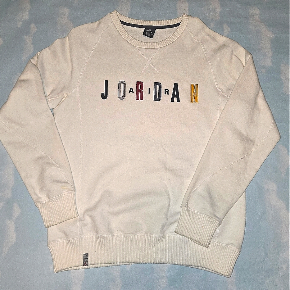 Jordan White Crewneck Sweater with Colorful JORDAN Print